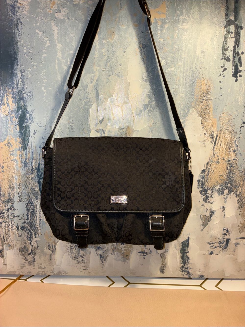 Genuine Coach Signature Jacquard Black Canvas Messenger Bag F70283  2011 - Picture 13 of 16